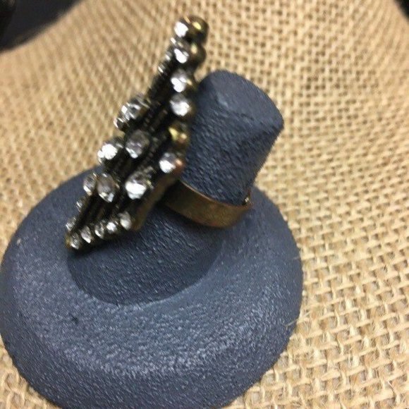 Copper Rhinestone Diamond Ring As Is Adjustable Glam Bling Retro Drag Statement - Picture 2 of 5